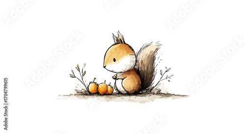 Cute squirrel with autumnal treats