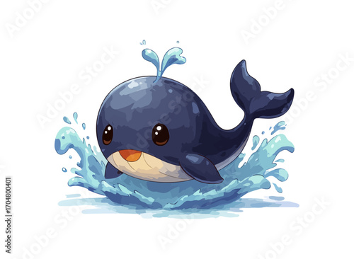 Cute whale splashing in water