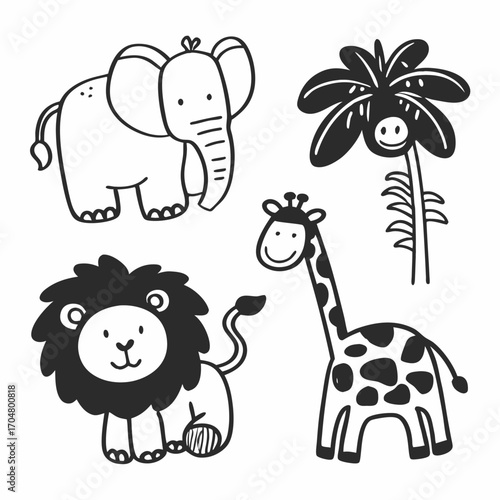 set of funny cartoon animals