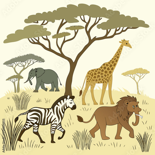 animals under the tree vector