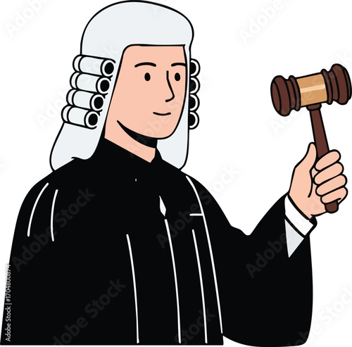 Illustration of a judge in a wig holding a gavel, ready to preside over a court case.
