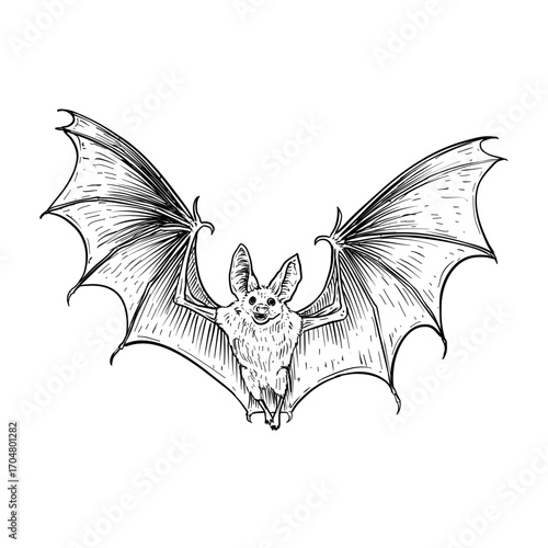 flying bat vector hand drawn illustration