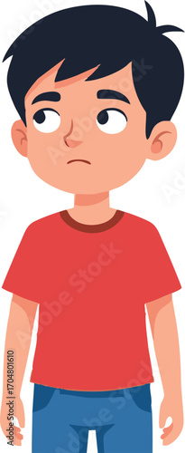 A Young Boy with a Concerned Expression Looking Sideways
