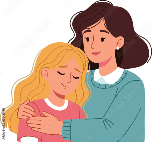 Affectionate Embrace of a Mother and Daughter