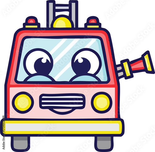 Cute Cartoon Fire Truck Illustration Perfect for Kids Products