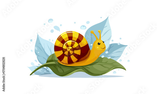 Cartoon snail on leaf
