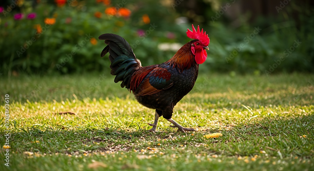 Fototapeta premium Rooster on grassy field