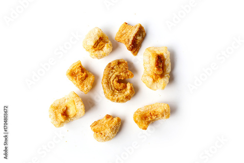 Crispy pork cracklings, a crunchy savory snack.