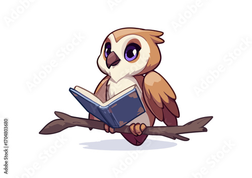 Cute owl reading book