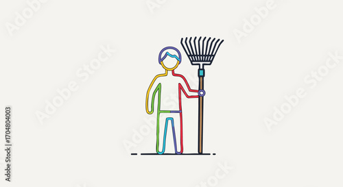 Person with Leaf Rake Autumn Cleanup Fall Season Gardening Icon