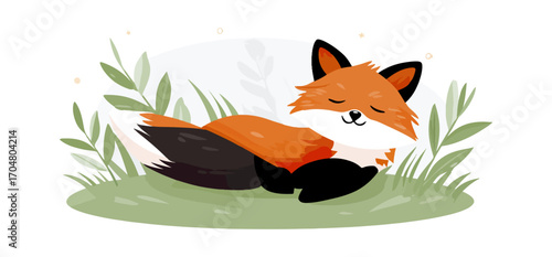 Cute fox relaxing in lush environment