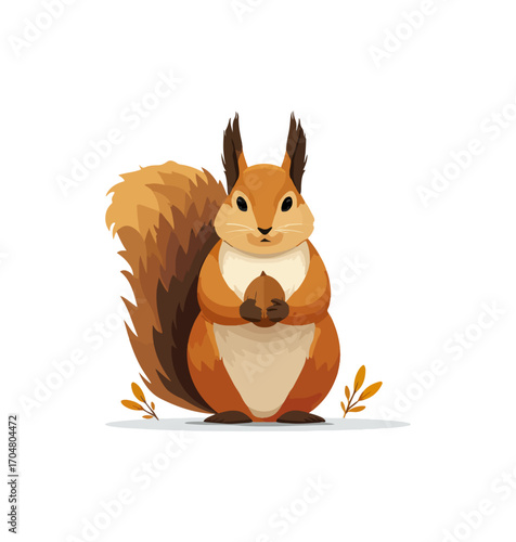 Cute cartoon squirrel holding nut