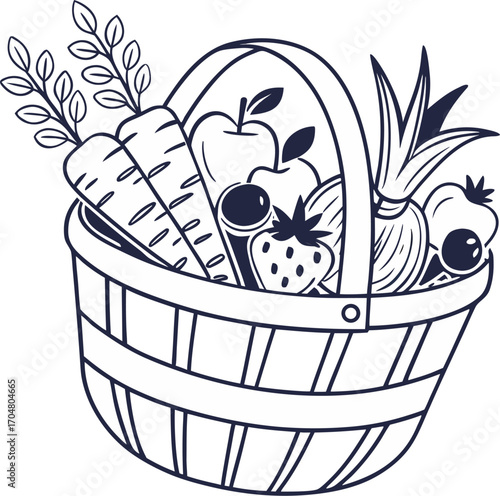 basket full of fruit and vegetables icon outline  icon