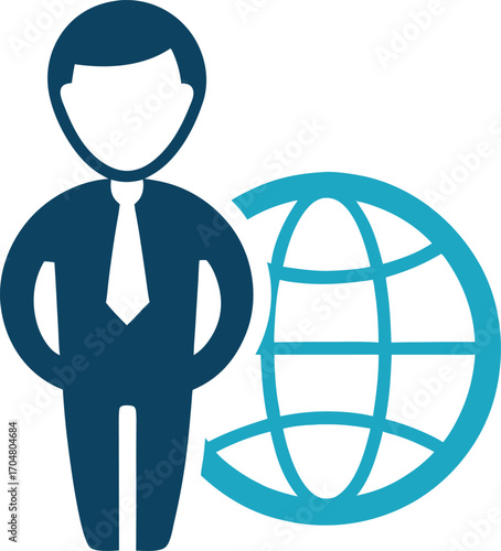 business man and Global Icon outline icon