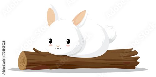 Cute rabbit resting on log