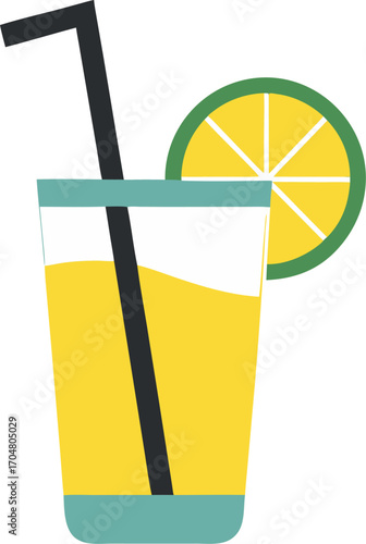 drink with lemon slice and straw glass liquid
