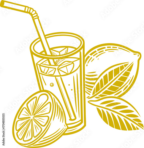 lemon drink Straw In glass Icon Silhouette Vector