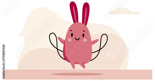 Cute cartoon character jumping rope