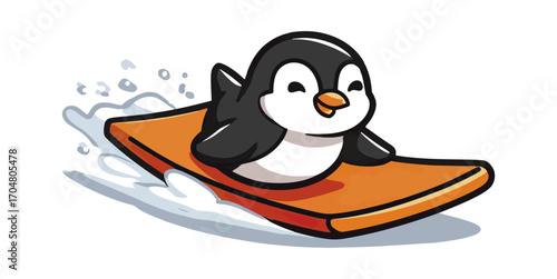 Cute penguin cartoon on a surfboard