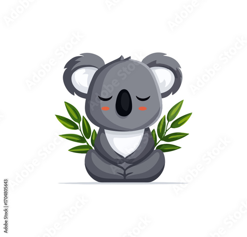 Cute koala meditating with branches