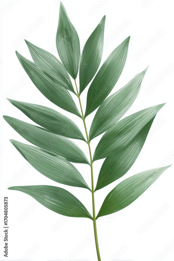 Obraz premium Pastel green leaf stem, many pointed leaflets