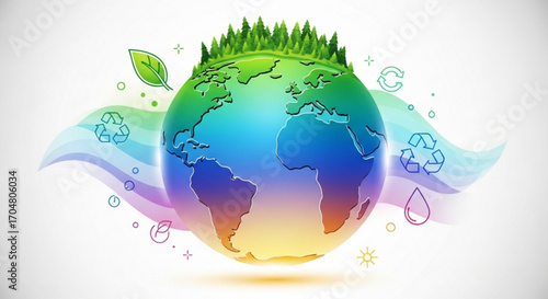 Go Green with a World of Trees and Recycle in a Colorful Environment, Perfect for Promoting Sustainability and Eco-Friendly Practices, Showcasing a Healthy Planet for Future Generations