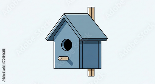 Charming blue birdhouse with simple design, perfect for spring, garden or nature themes, ideal for illustrating birdwatching, environmental awareness and cute outdoor elements, vector origin