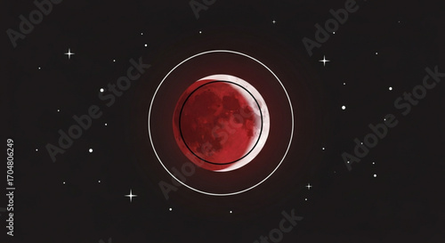 Stunning blood moon eclipse with cosmic stars makes a captivating celestial event, perfect for astronomy enthusiasts, astrology lovers, and lunar cycle followers, a modern vector design