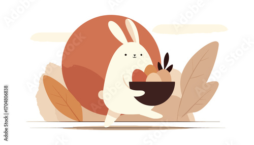 Cute rabbit carrying easter eggs