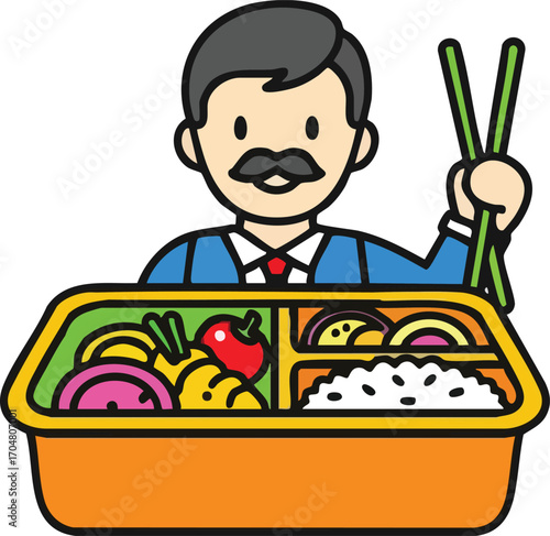 Happy Businessman Enjoying Healthy Bento Box Lunch