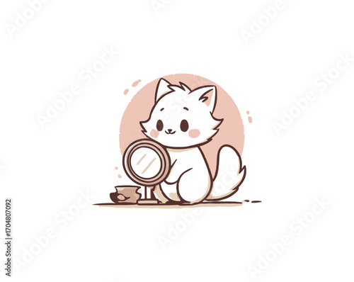 Cute cat looking in mirror
