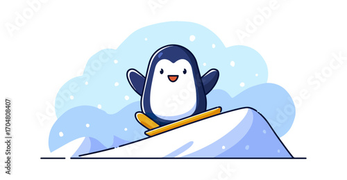 Cute penguin snowboarding
