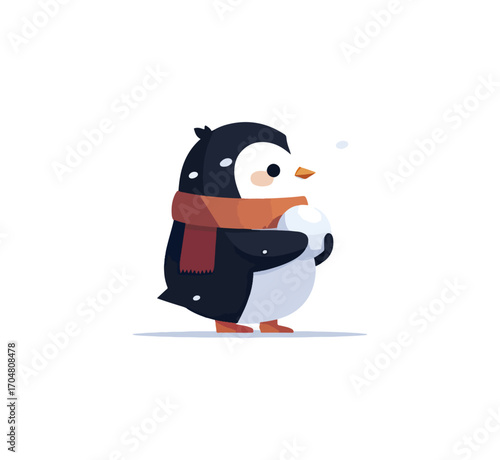 Cute penguin holding snowball