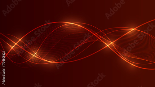 Abstract Digital Wave with Flowing Lines and Glowing Particles.