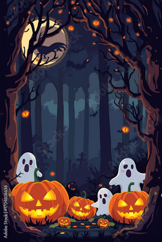 halloween background with pumpkin and bats