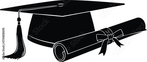 Graduation cap and diploma, symbolizing academic achievement, success, and the culmination of hard work, representing education and new beginnings