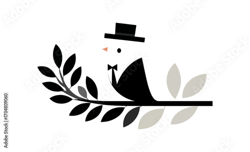 Elegant bird design with leaves