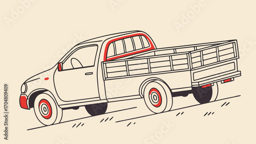 Abstracted Car Illustration with Red Accents and Minimalist Design Elements