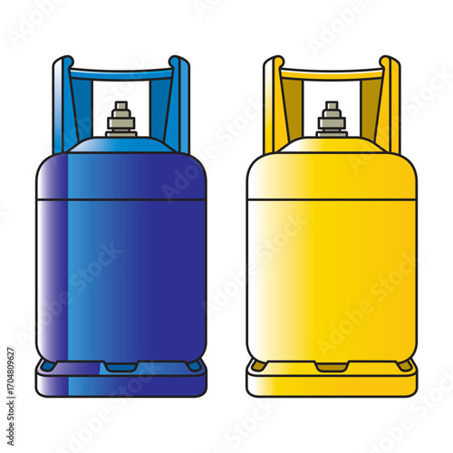 isolated large LP gas cylinder in yellow and blue vector art