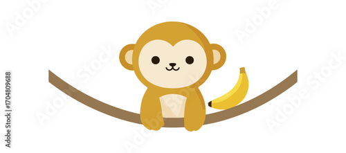 Cute monkey on branch with banana