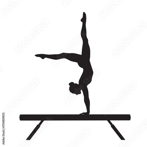 Gymnast performing a handstand on a balance beam silhouette