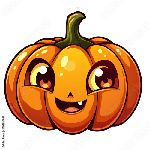 Cartoon cute halloween pumpkin face vector illustration autumn holiday seasonal october spooky trick or treat icon