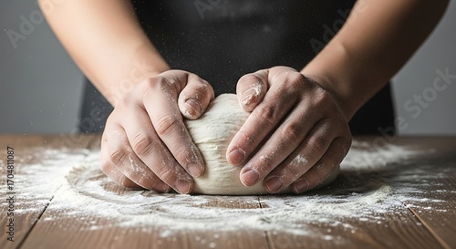 Hands Kneading Dough, Baking, Food Preparation.