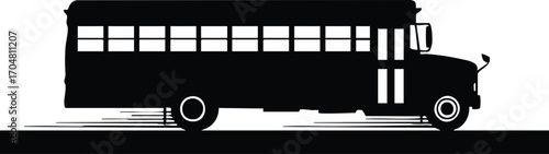 A black silhouette of a school bus, showcasing its iconic shape and design, perfect for educational materials, transportation themes, or graphic illustrations