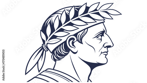 Stylized Profile of a Roman Emperor with Laurel Wreath Detailed Vector Illustration