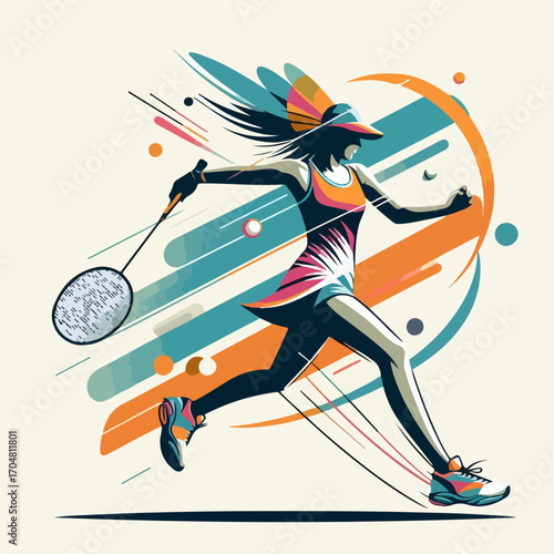 flat illustration of a badminton player