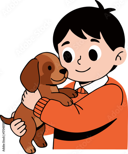 Child Holding a Puppy with Affectionate Expression