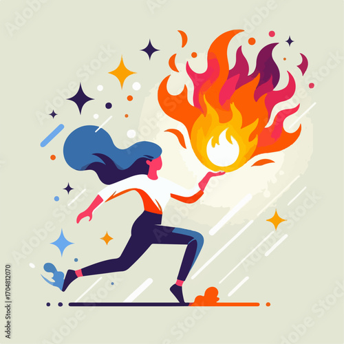 flat illustration of a person playing with fireball