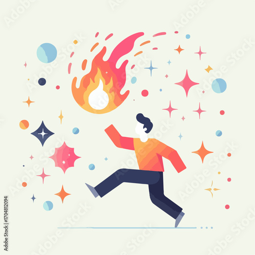 flat illustration of a person playing with fireball