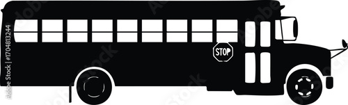 Silhouette of a school bus, a common mode of transportation for students, symbolizing education, community, and the journey to knowledge and growth